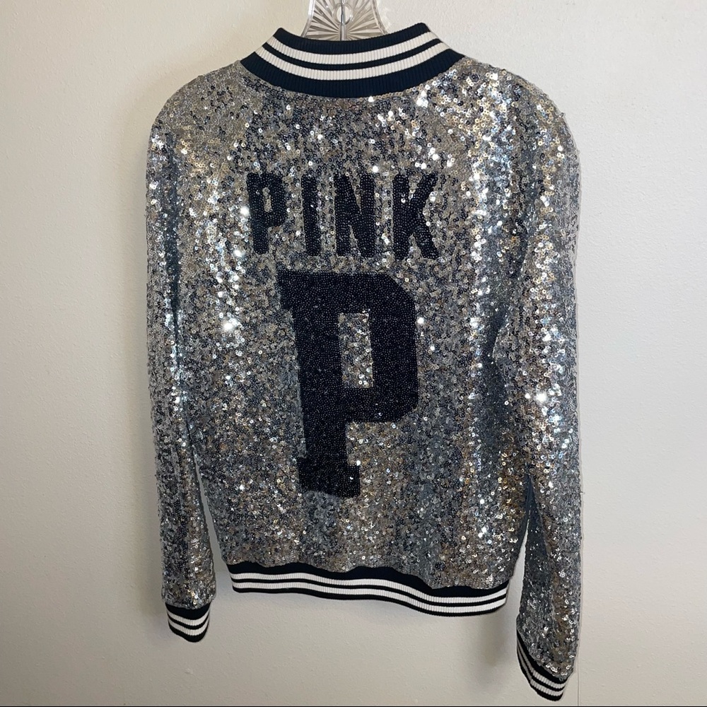 Limited Edition Silver Sequin Victoria’s Secret PINK Bomber Jacket - Picture 2 of 5